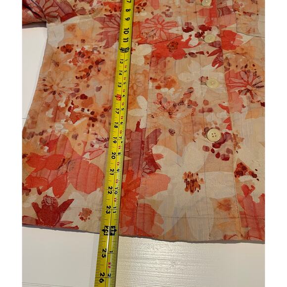 Coldwater Creek Button Up Jacket Sz XL Floral Tan Orange Textured Shabby Chic - Picture 10 of 10